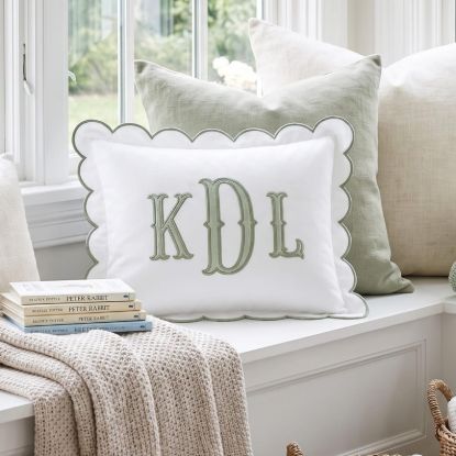 Custom Monogram Pillow, Personalized Scalloped Pillow, Embroidered Initial Cushion, Nursery Decor, Baby Shower Gift, Kids Room Pillow