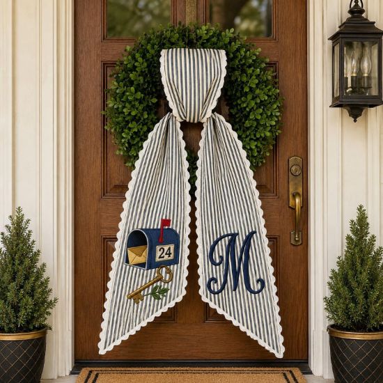 Personalized Mailbox New Home Wreath Bow, Embroidered Mail Carrier Door Bow, Front Door Wreath Sash, Housewarming Gift,Farmhouse Entry Decor