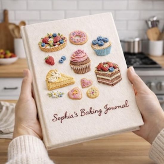 Personalized Hand Embroidered Baking Journal Book, Custom Name Cookbook Journal Floral Kitchen Notebook Gift for Baker Home Chef Keepsake