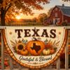 Personalized Texas Fall Garden Flag, Custom State Pumpkin Sunflower Yard Flag, Autumn Harvest Decor, Grateful Blessed Thanksgiving Flag