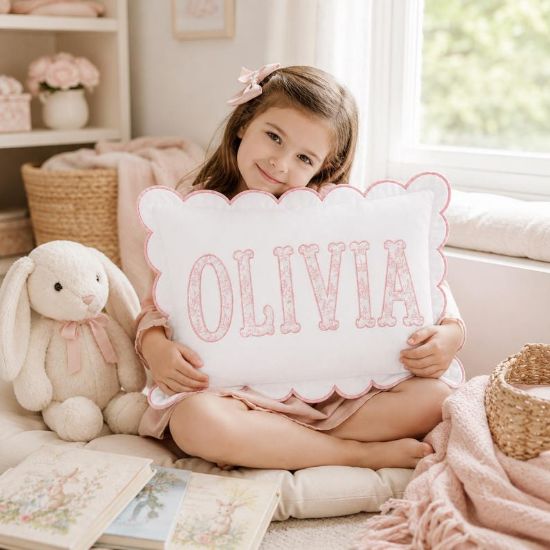 Personalized Embroidered Monogram Pillowcase | Custom Pink Toile Name Cushion | Nursery Decor | Dorm Room Pillow | Slumber Party Gift