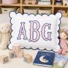 Picture of Personalized Embroidered Monogram Scalloped Pillow, Custom Appliqué Cushion, Nursery Decor, Preppy Dorm Room Gift