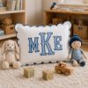 Picture of Personalized Embroidered Monogram Scalloped Pillow, Custom Initial Cushion, Nursery Decor, College Dorm Room Gift