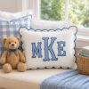 Picture of Personalized Embroidered Monogram Scalloped Pillow, Custom Initial Cushion, Nursery Decor, College Dorm Room Gift