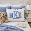 Picture of Personalized Embroidered Monogram Scalloped Pillow, Custom Initial Cushion, Nursery Decor, College Dorm Room Gift