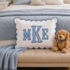 Picture of Personalized Embroidered Monogram Scalloped Pillow, Custom Initial Cushion, Nursery Decor, College Dorm Room Gift