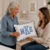 Picture of Personalized Embroidered Monogram Scalloped Pillow, Custom Initial Cushion, Nursery Decor, College Dorm Room Gift
