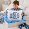 Picture of Personalized Embroidered Monogram Scalloped Pillow, Custom Initial Cushion, Nursery Decor, College Dorm Room Gift