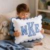 Picture of Personalized Embroidered Monogram Scalloped Pillow, Custom Initial Cushion, Nursery Decor, College Dorm Room Gift