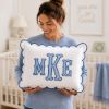 Picture of Personalized Embroidered Monogram Scalloped Pillow, Custom Initial Cushion, Nursery Decor, College Dorm Room Gift