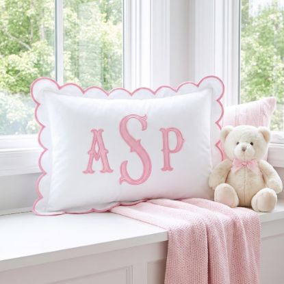 Picture of Personalized Monogram Pillow Cover | Custom Embroidered Initial Pillow | Scalloped Nursery Pillow | Baby Shower Gift | Dorm Room Decor