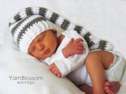 Picture of Baby CROCHET PATTERN - Top Knot Beanie - newborn hat elf tassel photo prop babies photography prop PDF pattern