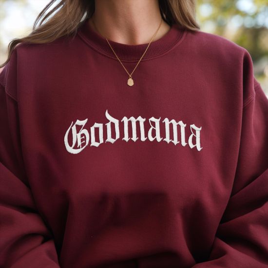 Picture of Embroidered Godmother Sweatshirt, Gift for Godmother Proposal, Baptism Day Gift, Godmother Hoodie, Godmother To Be Crewneck, God Mother Gift