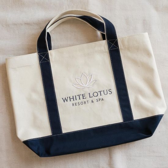 Picture of Embroidered The Lotus Resort & Spa Canvas Tote Bag, The Lotus Inspired Embroidered Summer Bag, Gift For Lotus Fan