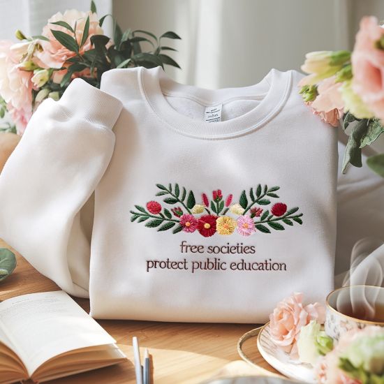 Picture of Embroidered Protect Public Education Sweatshirt, Floral Public Education Teacher Shirt, Protest Sweatshirt, Fund Public Education Hoodie