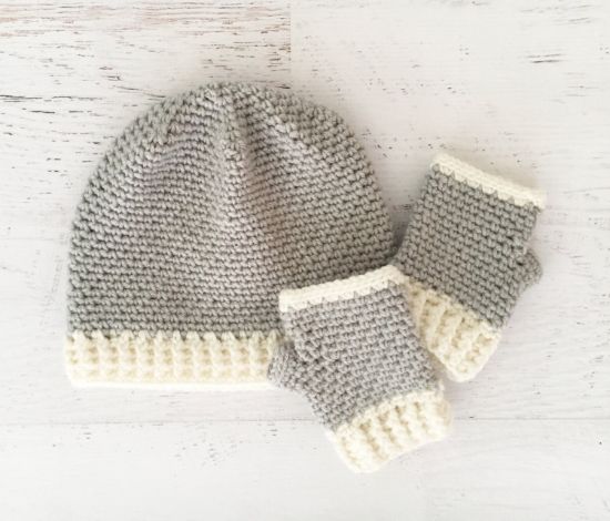 Picture of CROCHET PATTERN - Aspen Beanie and Gloves - fingerless gloves crochet hat wrist warmers mittens toddler child adult sizes instant download