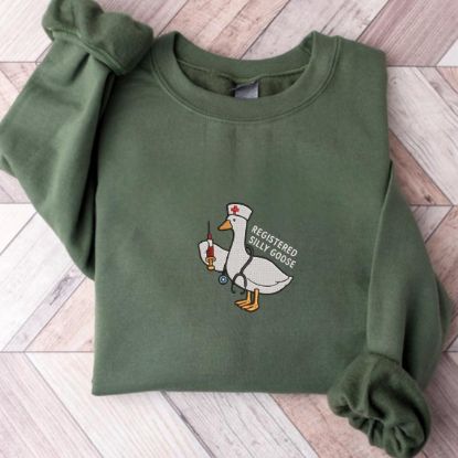 Picture of Embroidered Funny Goose Registered Nurse Sweatshirt, Nursing Student Hoodie, Nursing School Nurse Shirt, For Work RN, Nurse Life Sweatshirt
