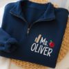 Picture of Embroidered Personalized Teacher Quarter Zip Pullover Sweatshirt, Teacher Gift, School Colors, Pencil Apple Pullover, Cute Teacher Sweater