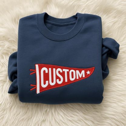 Picture of Embroidered Custom Pennant Sweatshirt, Vintage College Flag Crewneck, Personalized High School College Hoodie, Game Day, Friend Gift