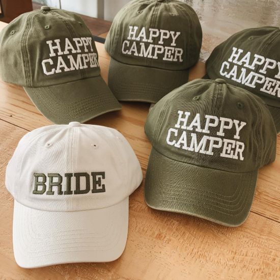 Picture of Embroidered Camp Bachelorette Hat, Personalized Bachelorette Party Cap, Bridal Party Gift, Bridal Shower Gift, Bridesmaid Gifts