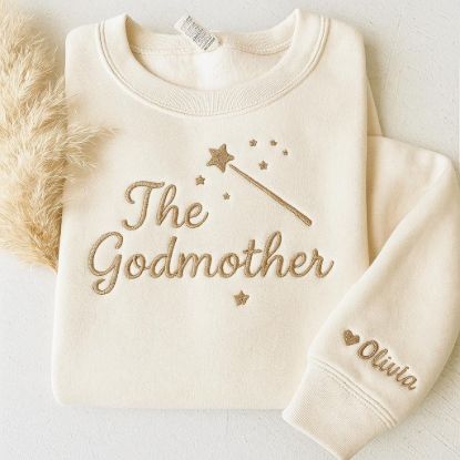 Picture of Embroidered Godmother Sweatshirt Custom with Kids Name, Godmom Sweatshirt, Christening Gift, Madrina Shirt, Personalized Godmother Crewneck