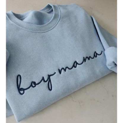 Picture of Embroidered Custom Mom Minimalist Sweatshirt, Mom Of Boy with kid name on sleeve Shirt, Hospital Gift Custom Mom, Christmas Gift For Mom