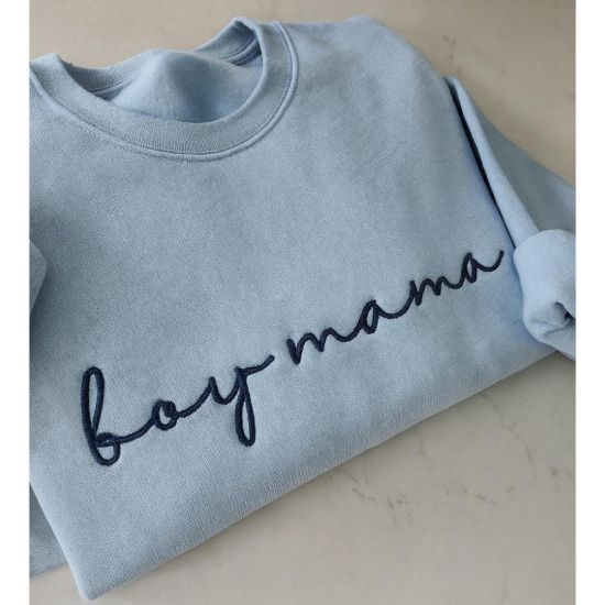 Picture of Embroidered Custom Mom Minimalist Sweatshirt, Mom Of Boy with kid name on sleeve Shirt, Hospital Gift Custom Mom, Christmas Gift For Mom