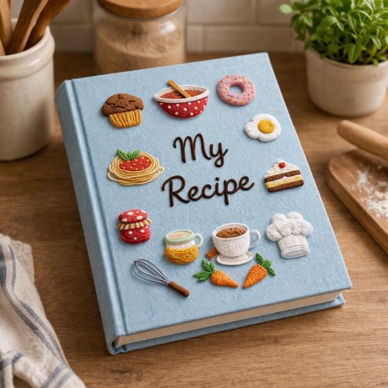 Picture of Personalized My  Recipe Notebook, My Recipes Hand Embroidered Notebook, Handmade Fabric Cover Notebook, A5 Notebook, Mother Day Housewife