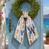 Picture of Embroidered Seamless Colorful Fish Pattern Wreath Sash, Custom Fishing seamless, Coastal Summer Nautical Print, Blue Lobster Crab Sash