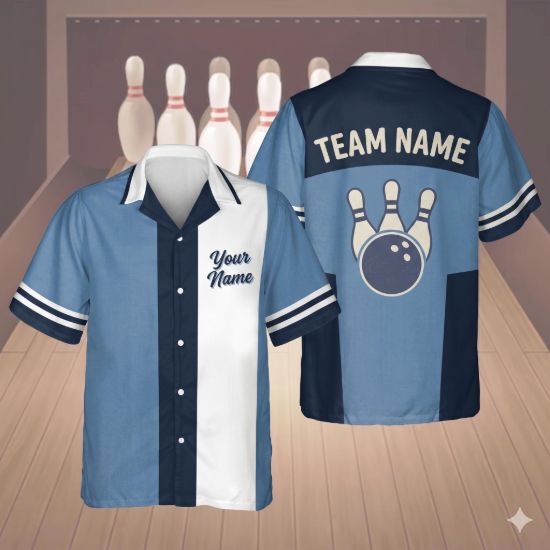 Picture of Custom Bowling Shirt Personalized Name Retro Hawaiian Bowling Shirt Team Matching Bowling Shirt Bowler Gift Bowling League Shirt Family