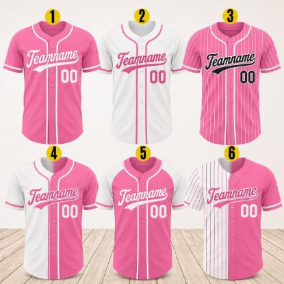 Picture of Custom Pink Baseball Jersey, Personalized Name Number Shirt, Team Uniform, Baseball Style  Shirt Gift, Team Baseball Matching Pink Shirt