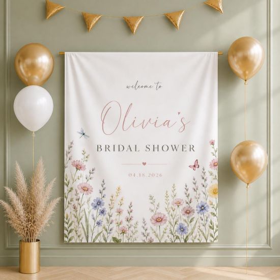 Picture of Custom Wedding Banner Wildflower Bridal Shower Decorations Bride in Bloom Boho Bridal Shower Backdrop Wedding Shower Banner Custom Sign