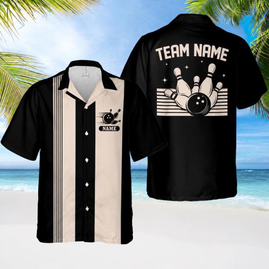 Picture of Custom Name Bowling Shirt Retro Hawaiian Style, Personalized Team Bowling Jersey, Matching Family Bowler Outfit Gift for Bowlers