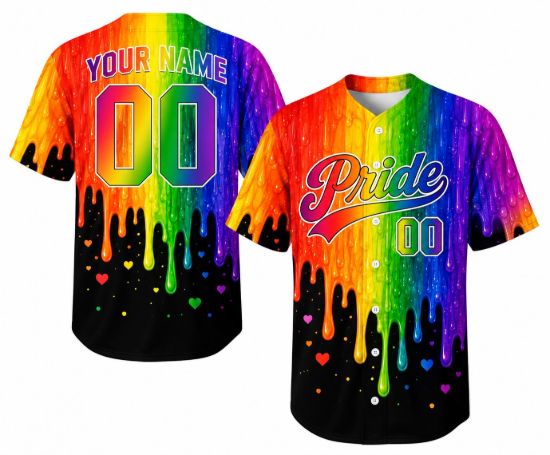Picture of Personalized Pride Baseball Jersey, Custom LGBTQ Rainbow Jersey Shirt, Pride Month Baseball Tee, LGBT Custom Name Number Sports Jersey