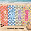 Picture of Personalized Kids Beach Towel, Custom Name Summer Beach Towel, Retro Checkerboard Pool Towel for Kids, Cute Summer Gift, Summer Beach Towel