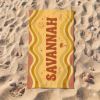 Picture of Personalized Beach Towel, Custom Name Beach Towel, Retro Wavy Pool Towel, Summer Vacation Towel, Coastal Beach Gift, Summer Beach Towel