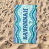 Picture of Personalized Beach Towel, Custom Name Beach Towel, Retro Wavy Pool Towel, Summer Vacation Towel, Coastal Beach Gift, Summer Beach Towel