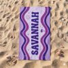 Picture of Personalized Beach Towel, Custom Name Beach Towel, Retro Wavy Pool Towel, Summer Vacation Towel, Coastal Beach Gift, Summer Beach Towel