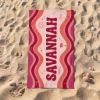 Picture of Personalized Beach Towel, Custom Name Beach Towel, Retro Wavy Pool Towel, Summer Vacation Towel, Coastal Beach Gift, Summer Beach Towel