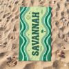 Picture of Personalized Beach Towel, Custom Name Beach Towel, Retro Wavy Pool Towel, Summer Vacation Towel, Coastal Beach Gift, Summer Beach Towel