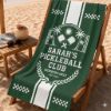 Picture of Personalized Pickleball Beach Towel, Custom Name Pickleball Pool Towel, Retro Coastal Pickleball Club Towel, Summer Vacation Beach Girl Gift