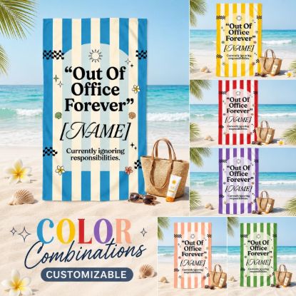 Picture of Personalized Retirement Beach Towel, Custom Out Of Office Forever Pool Towel, Funny Vacation Towel, Coworker Retirement Gift, Retired Towel