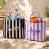 Picture of Personalized Embroidered Striped Tote Bag, Custom Name Beach Tote, Bridesmaid Tote Bag, Aesthetic Canvas Bag, Future Mrs Bridal Beach Bag