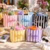 Picture of Personalized Embroidered Striped Tote Bag, Custom Name Beach Tote, Bridesmaid Tote Bag, Aesthetic Canvas Bag, Future Mrs Bridal Beach Bag