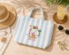 Picture of Personalized Goose Summer Embroidered Tote Bag, Custom Beach Goose Tote, Pink Stripe Coastal Bag, Cute Vacation Tote for Women, Goose Summer