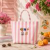 Picture of Summer Icon Embroidered Tote Bag, Pink Striped Beach Bag, Vacation Tote, Citrus Orange Tote, Personalized Summer Bag Summer Lover Gift