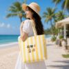 Picture of Summer Icon Embroidered Tote Bag, Pink Striped Beach Bag, Vacation Tote, Citrus Orange Tote, Personalized Summer Bag Summer Lover Gift