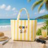 Picture of Summer Icon Embroidered Tote Bag, Pink Striped Beach Bag, Vacation Tote, Citrus Orange Tote, Personalized Summer Bag Summer Lover Gift