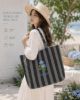 Picture of Hydrangea Embroidered Tote Bag, Blue Striped Personalized Tote, Floral Canvas Bag, Custom Name Beach Tote, Gift for Her, Summer Lover Gift
