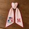 Picture of Personalized Patriotic Wreath Sash for Front Door, America 1776 Embroidered Bow, Personalized Monogram Door Decor July 4th Porch Bow